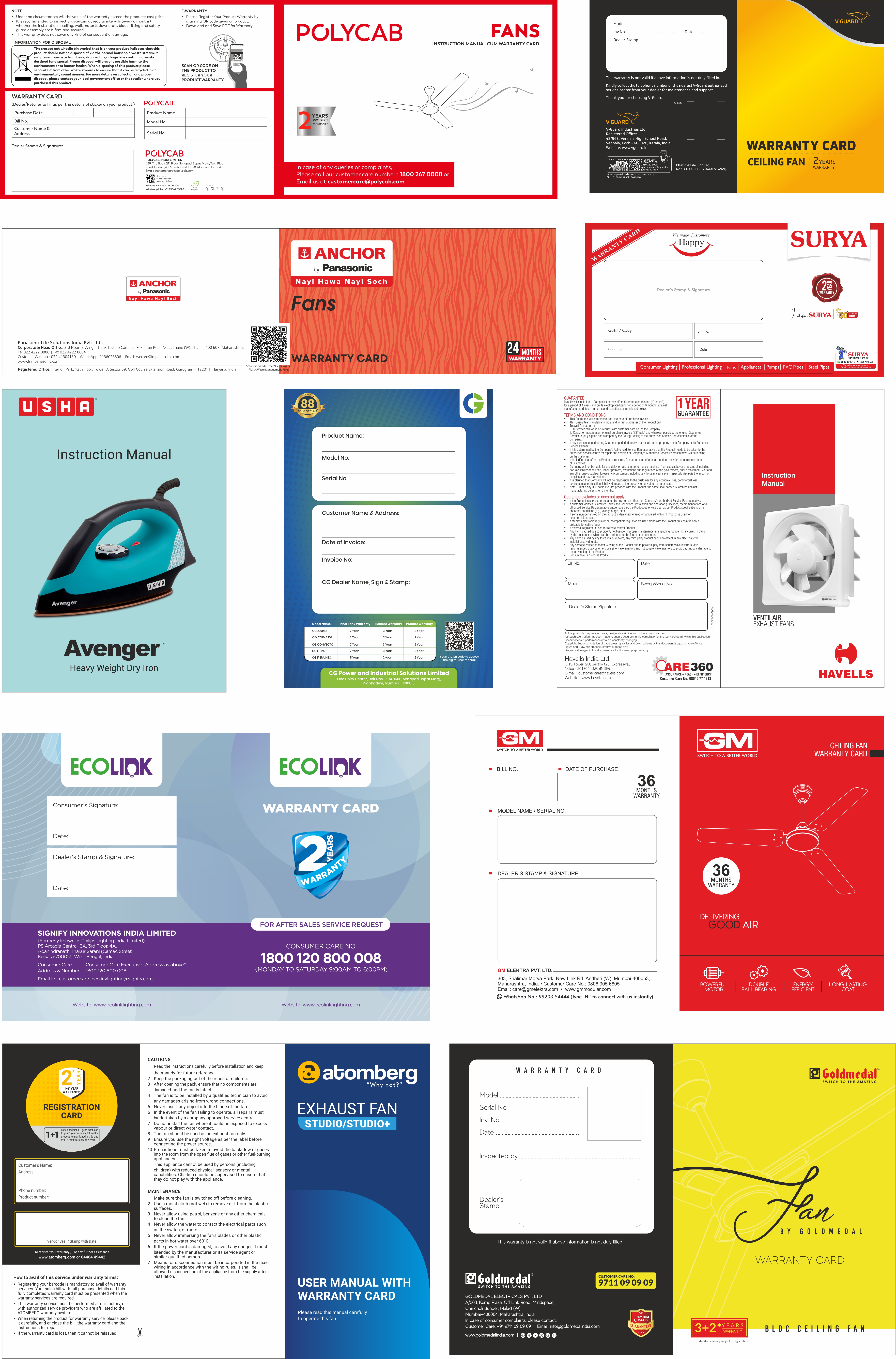 Printed Warranty Cards